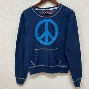 PINK Victoria's Secret Women Blue Sweatshirt Top Peace Sign Kangaroo Pocket SZ S